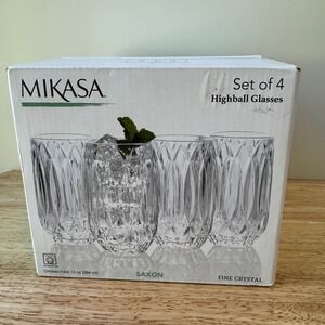 Mikasa Highball Glasses Saxon Fine Crystal Set of 4 Clear 13oz 5217160